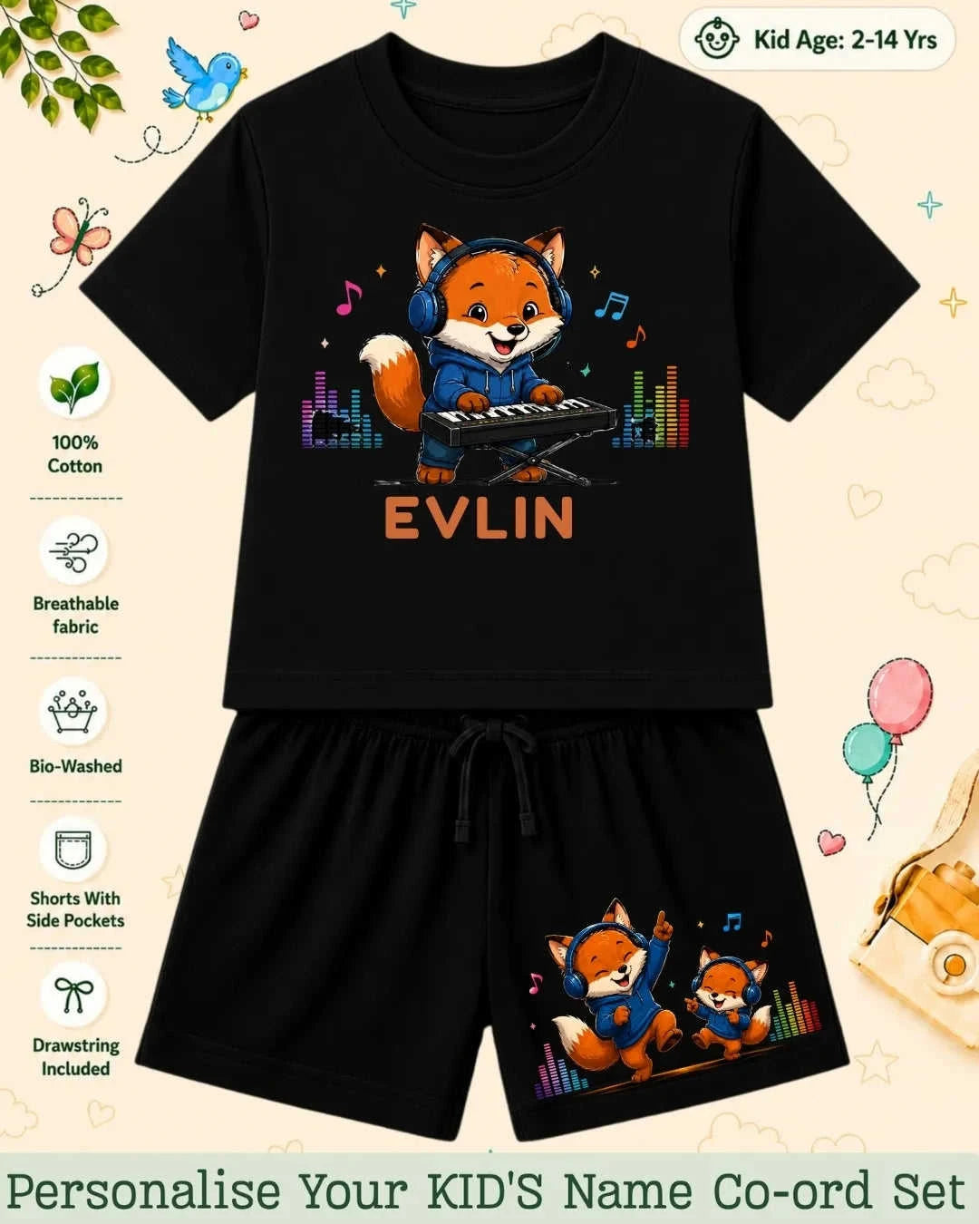Little Musician Kid's Custom Co-ord Set. Swiftsoul