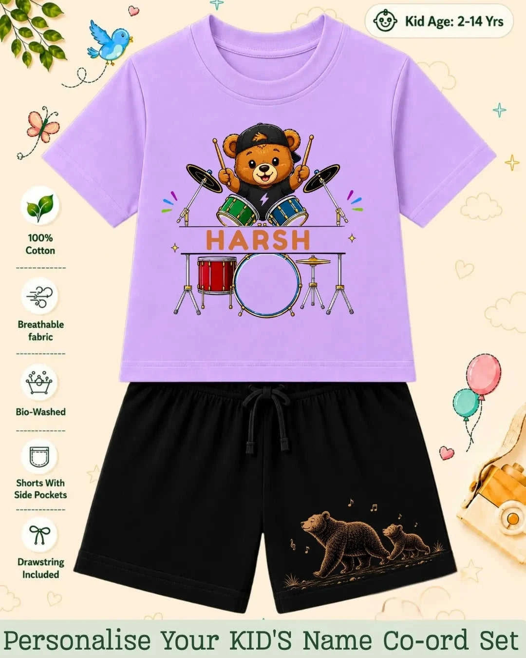 Little Musician Kid's Custom Co-ord Set. Swiftsoul