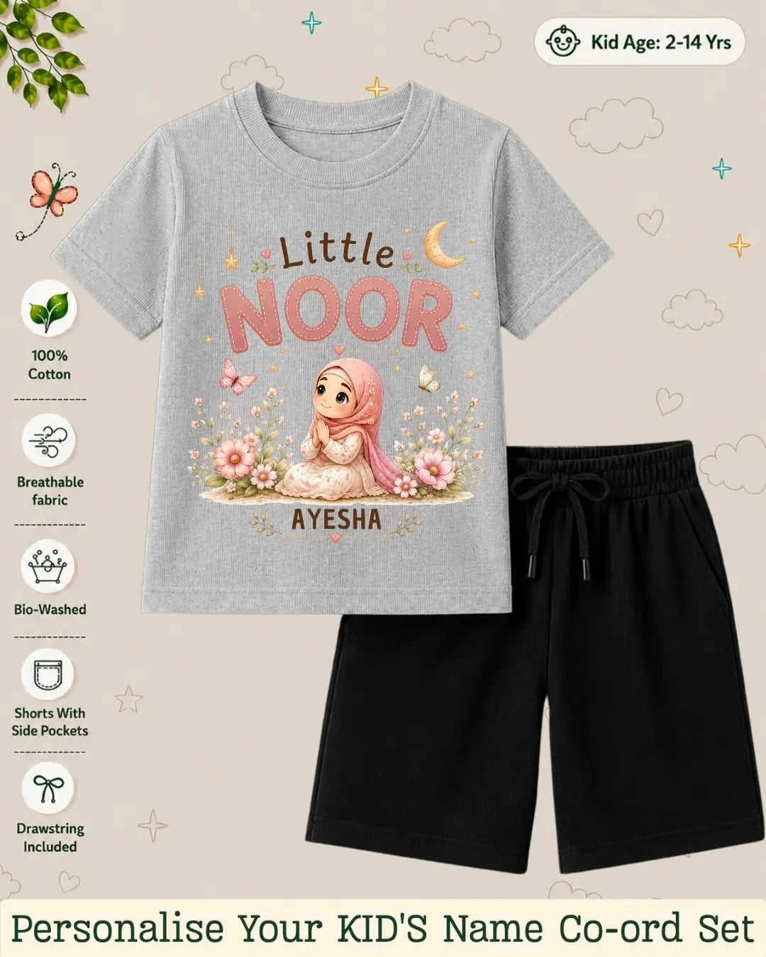 Little Noor Our Blessings Custom Kid Co-ord Set Swiftsoul