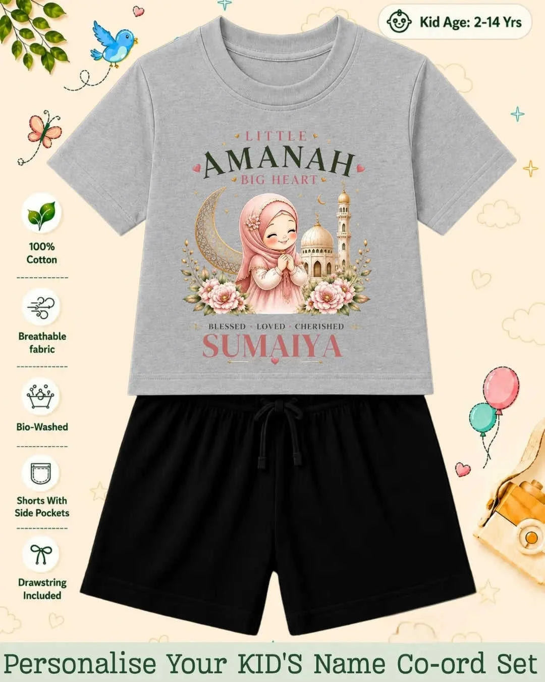 Little Noor Our Blessings Custom Kid Co-ord Set Swiftsoul