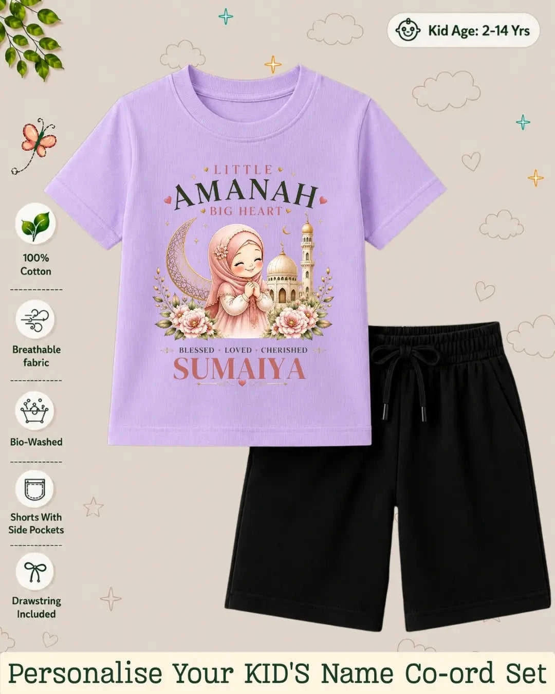 Little Noor Our Blessings Custom Kid Co-ord Set Swiftsoul