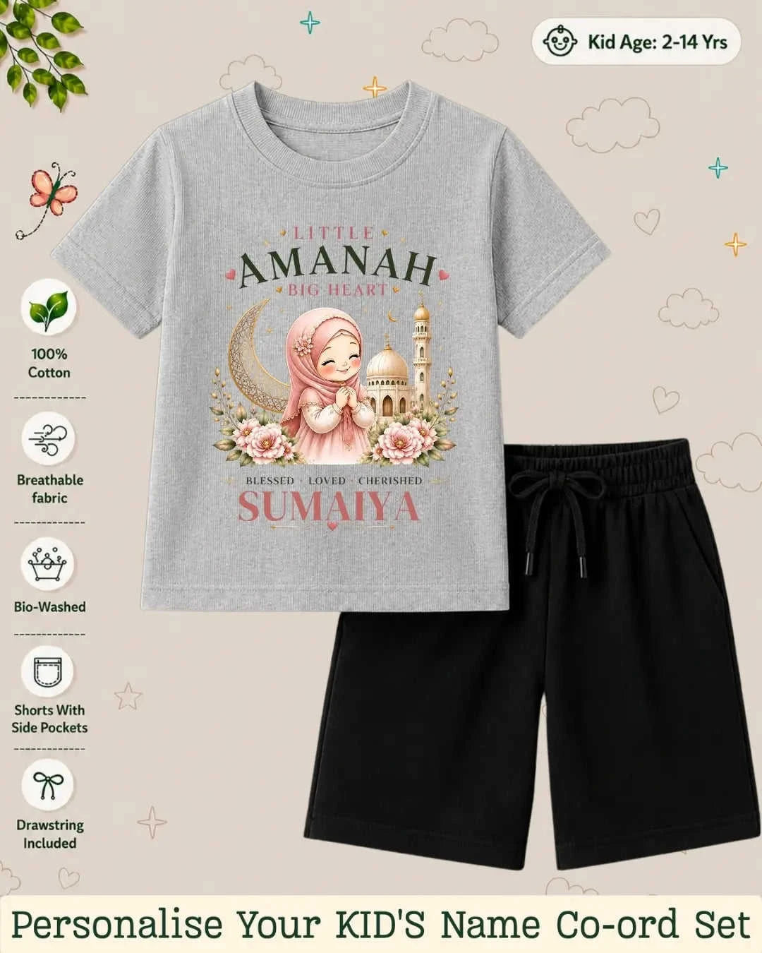 Little Noor Our Blessings Custom Kid Co-ord Set Swiftsoul