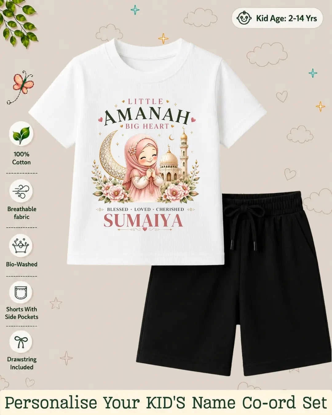 Little Noor Our Blessings Custom Kid Co-ord Set Swiftsoul