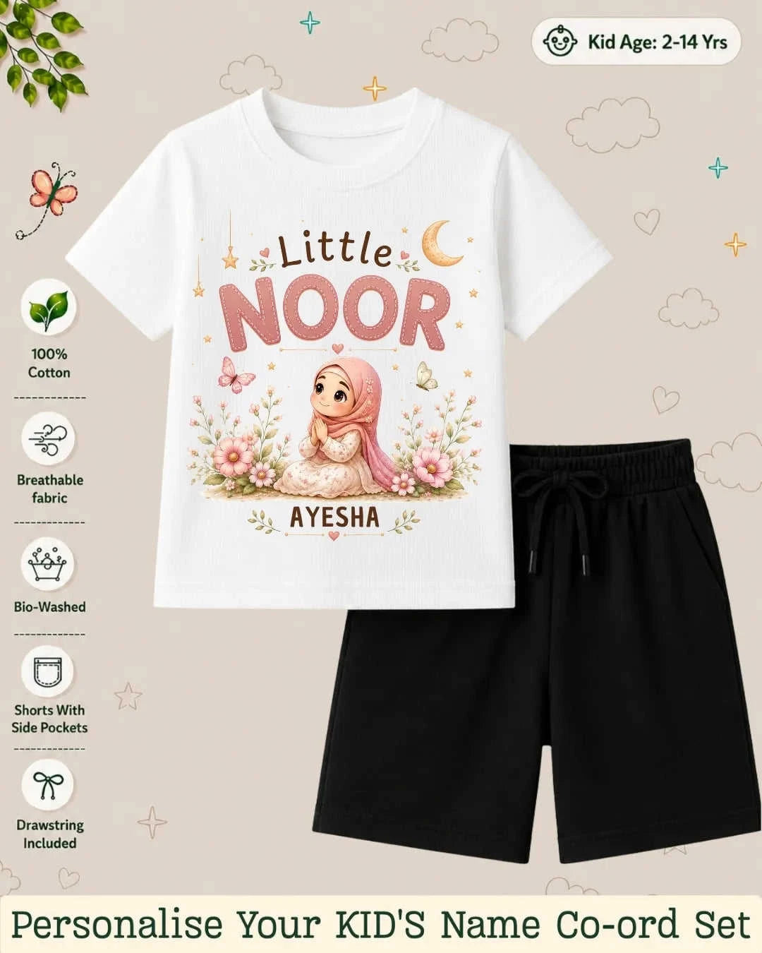 Little Noor Our Blessings Custom Kid's Co-ord Set Swiftsoul