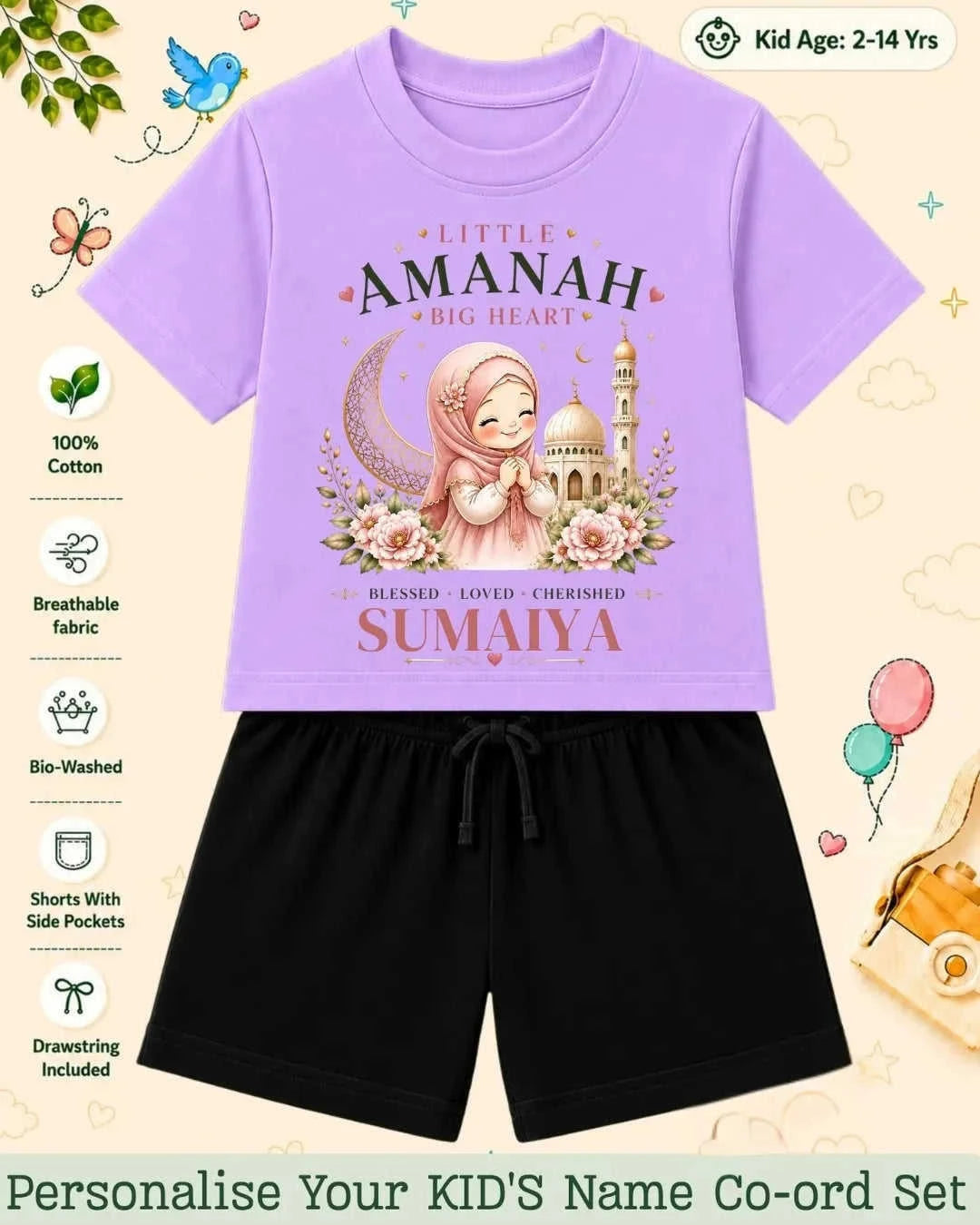 Little Noor Our Blessings Custom Kid's Co-ord Set Swiftsoul