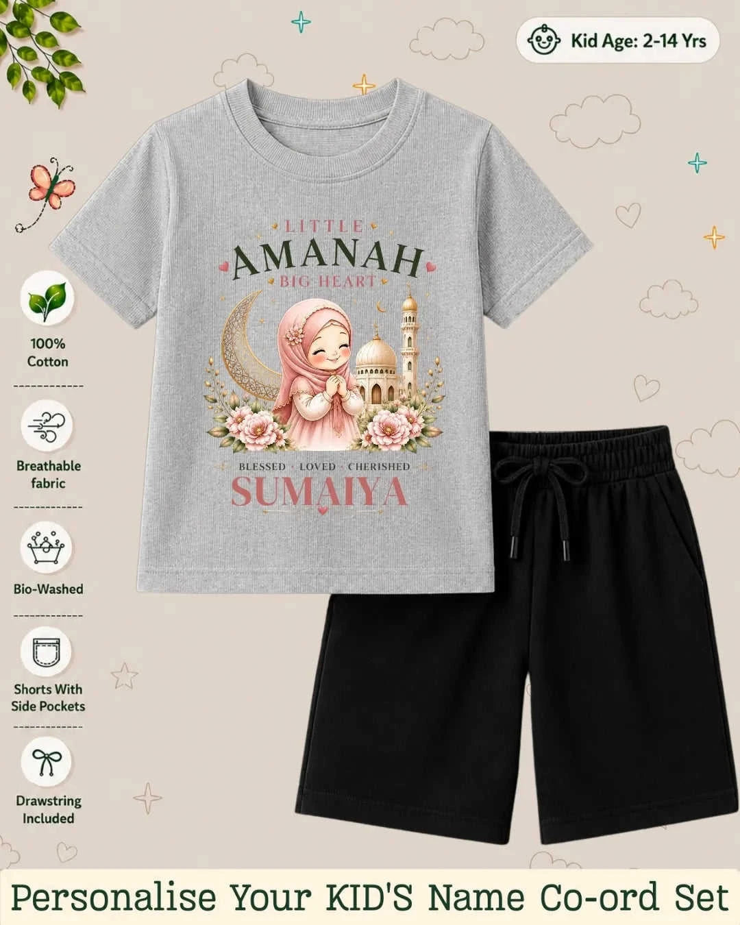 Little Noor Our Blessings Custom Kid's Co-ord Set Swiftsoul