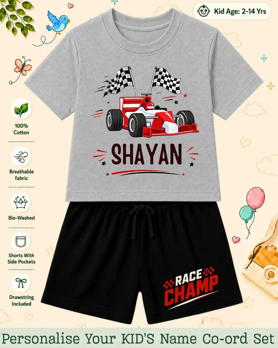 Little Speedster Custom Kid's Co-ord Set Swiftsoul