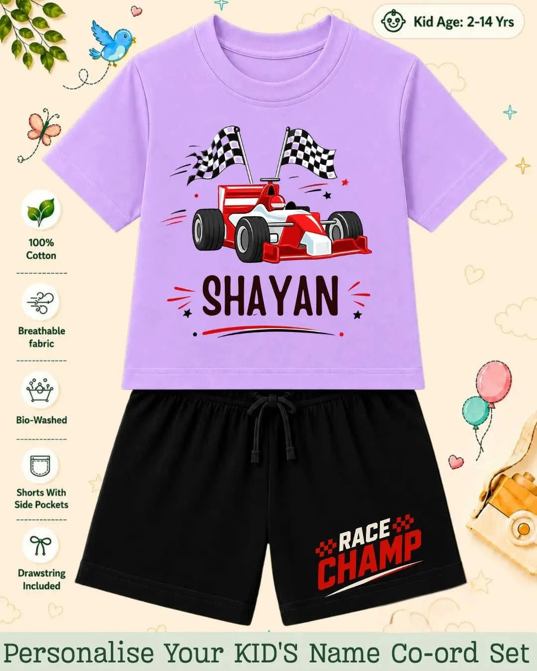 Little Speedster Custom Kid's Co-ord Set Swiftsoul