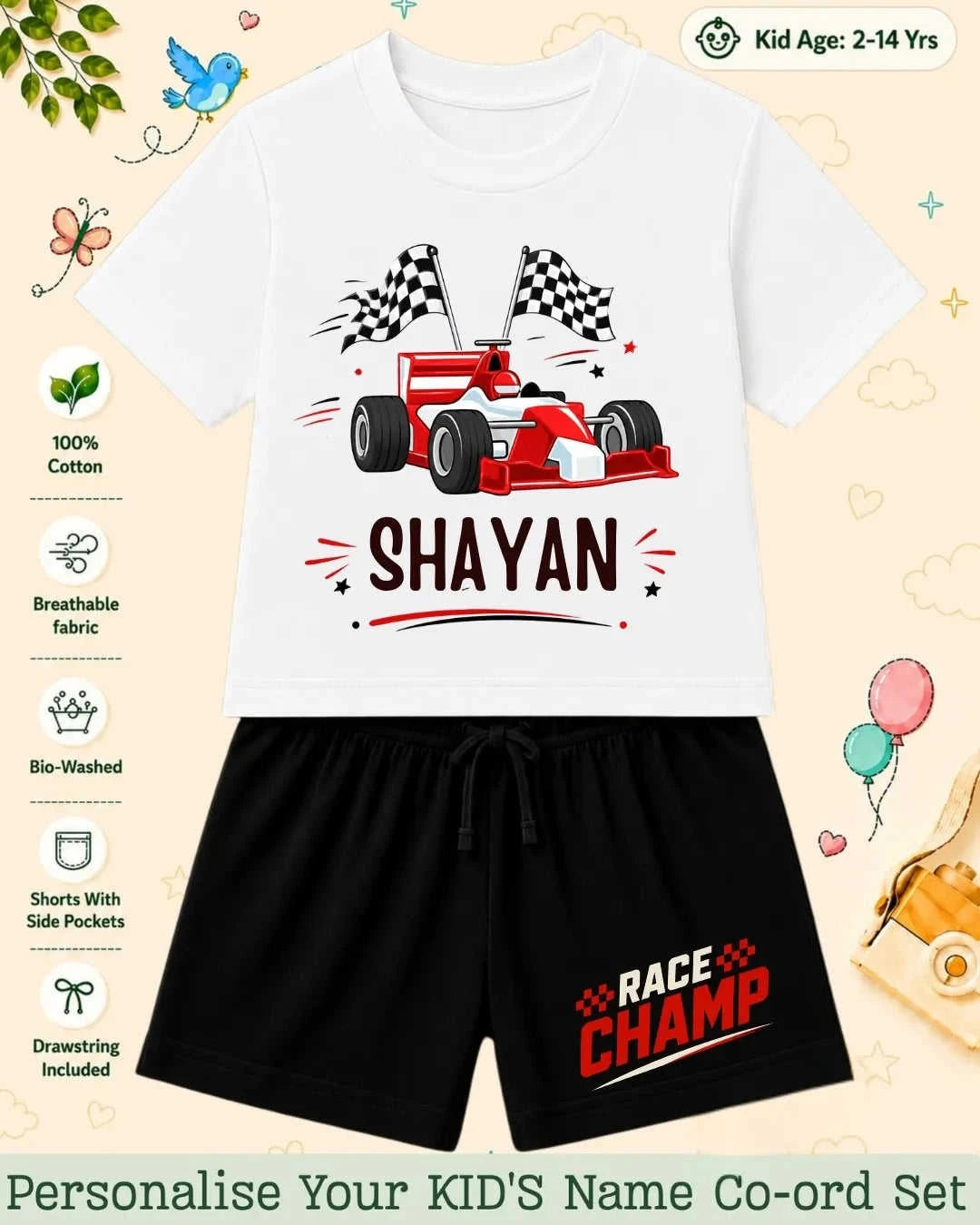 Little Speedster Custom Kid's Co-ord Set Swiftsoul