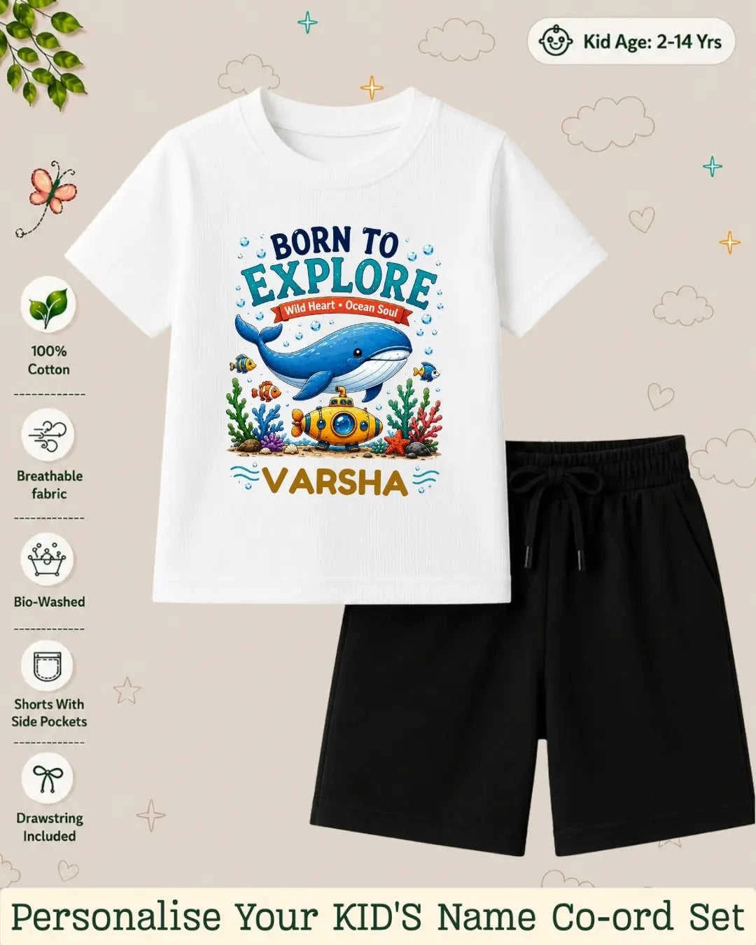 Ocean Theme Custom Kid Co-ord Set Swiftsoul