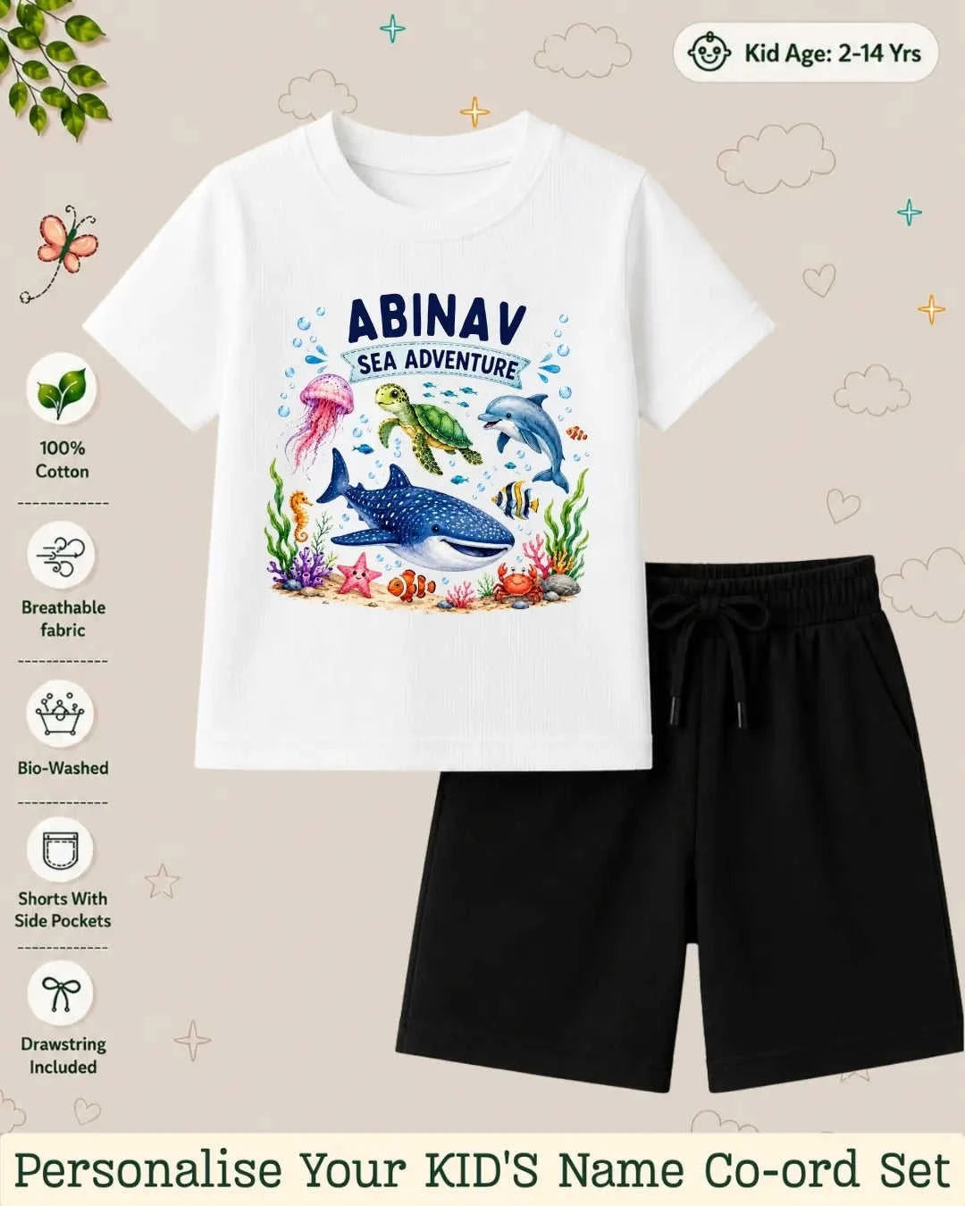 Ocean Theme Custom Kid Co-ord Set Swiftsoul