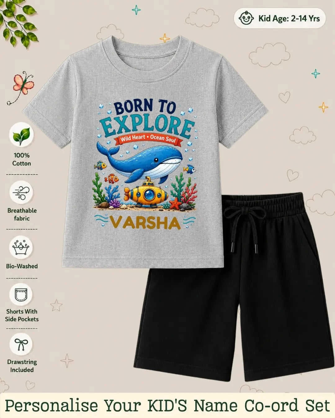 Ocean Theme Custom Kid Co-ord Set Swiftsoul