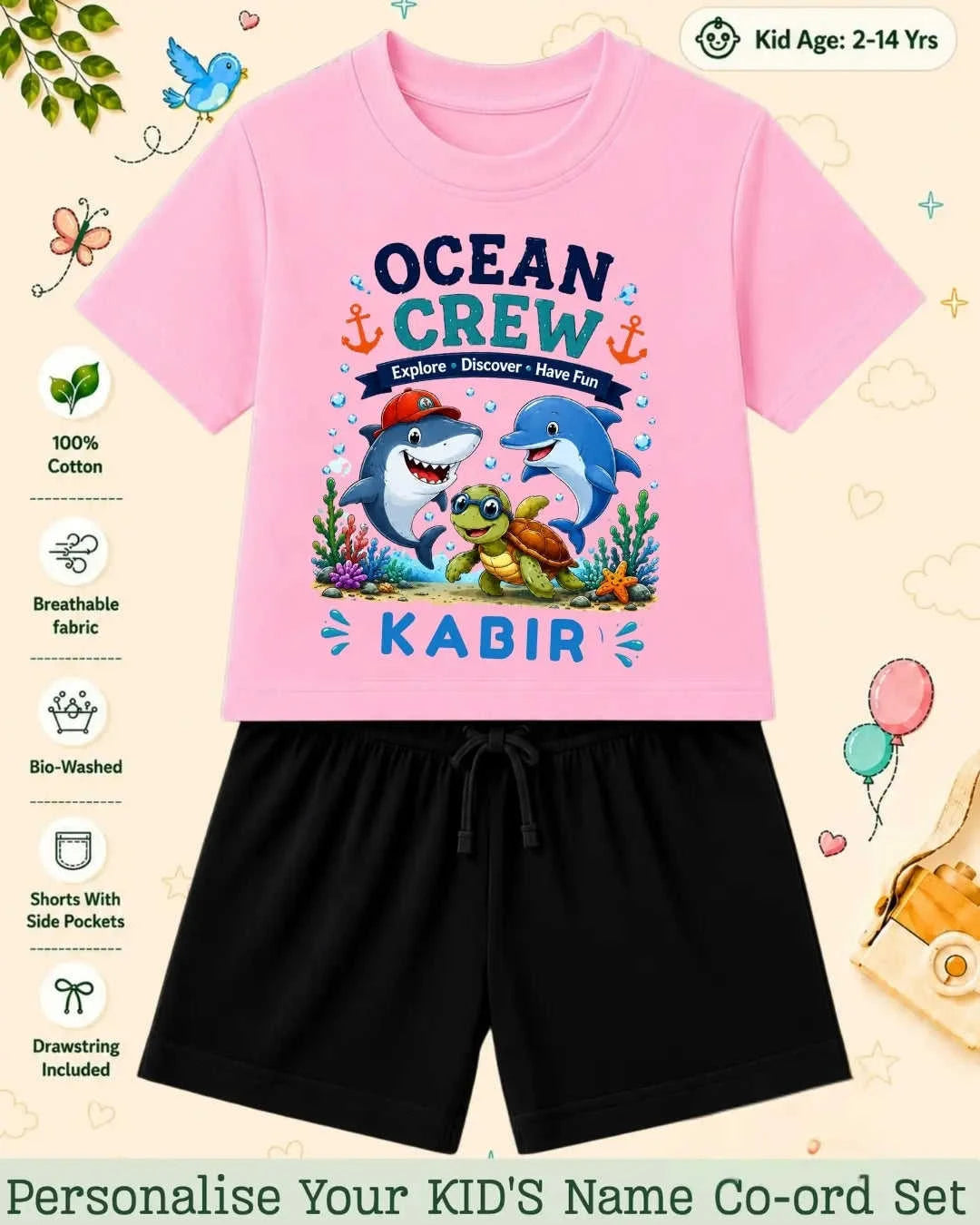 Ocean Theme Custom Kid Co-ord Set Swiftsoul