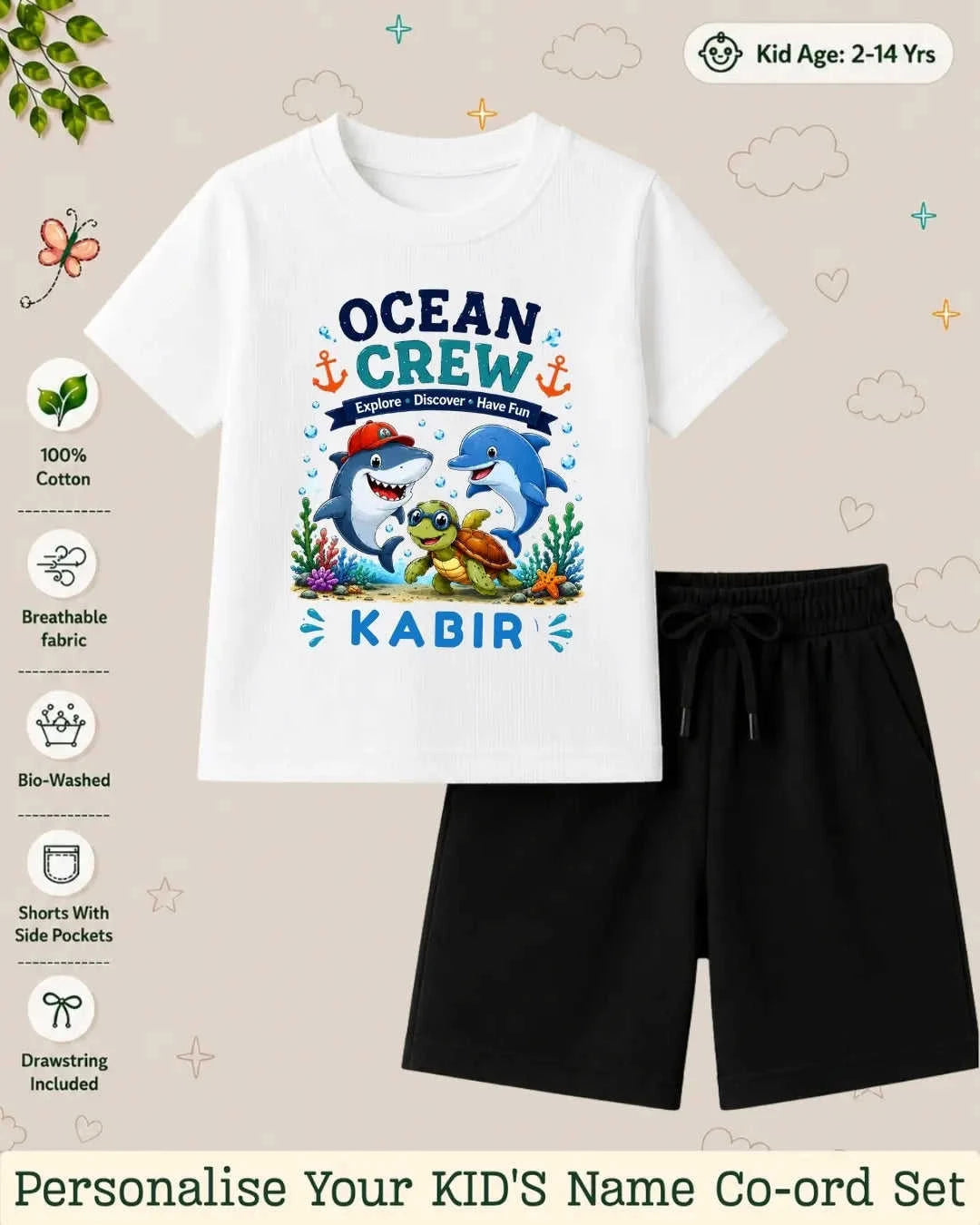 Ocean Theme Custom Kid Co-ord Set Swiftsoul