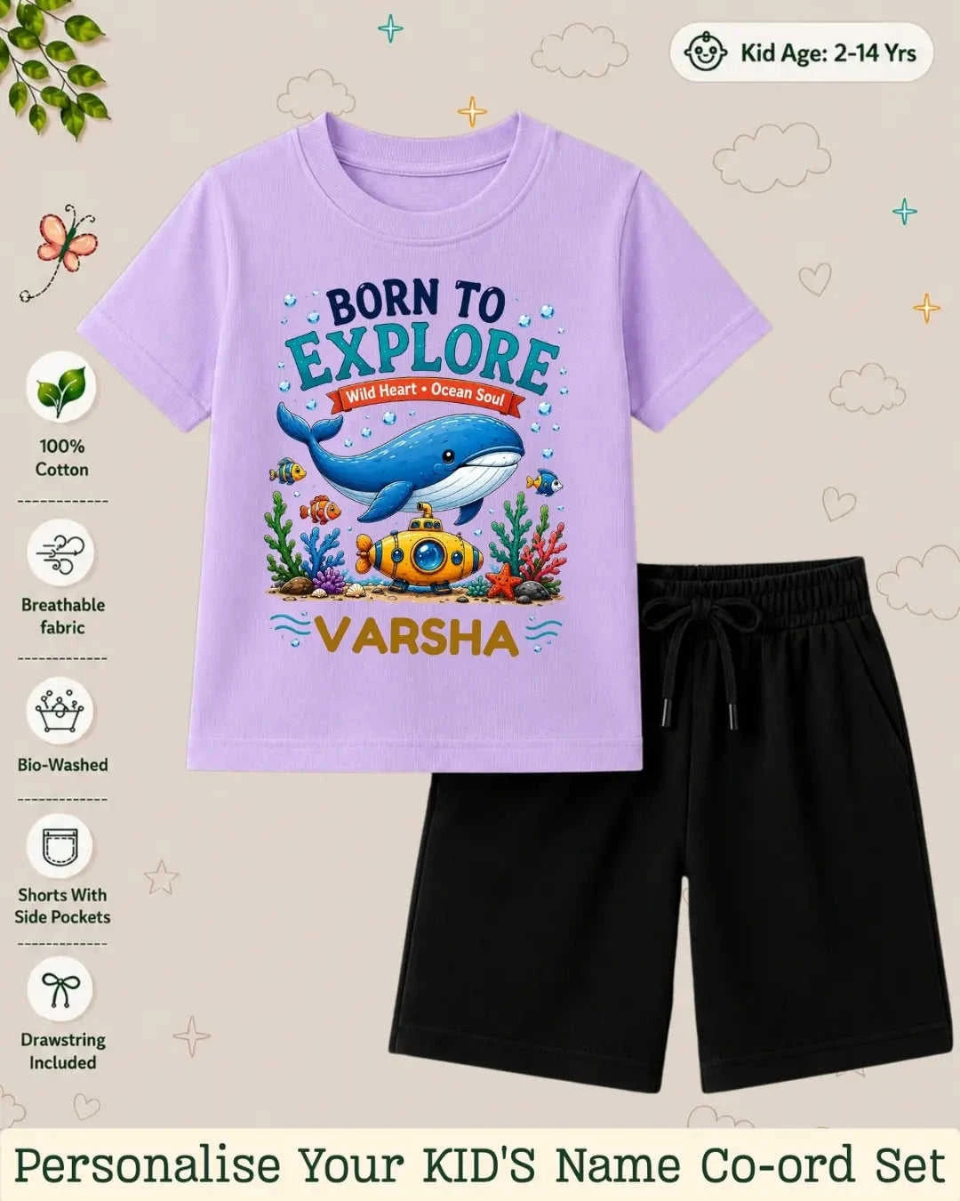 Ocean Theme Custom Kid Co-ord Set Swiftsoul