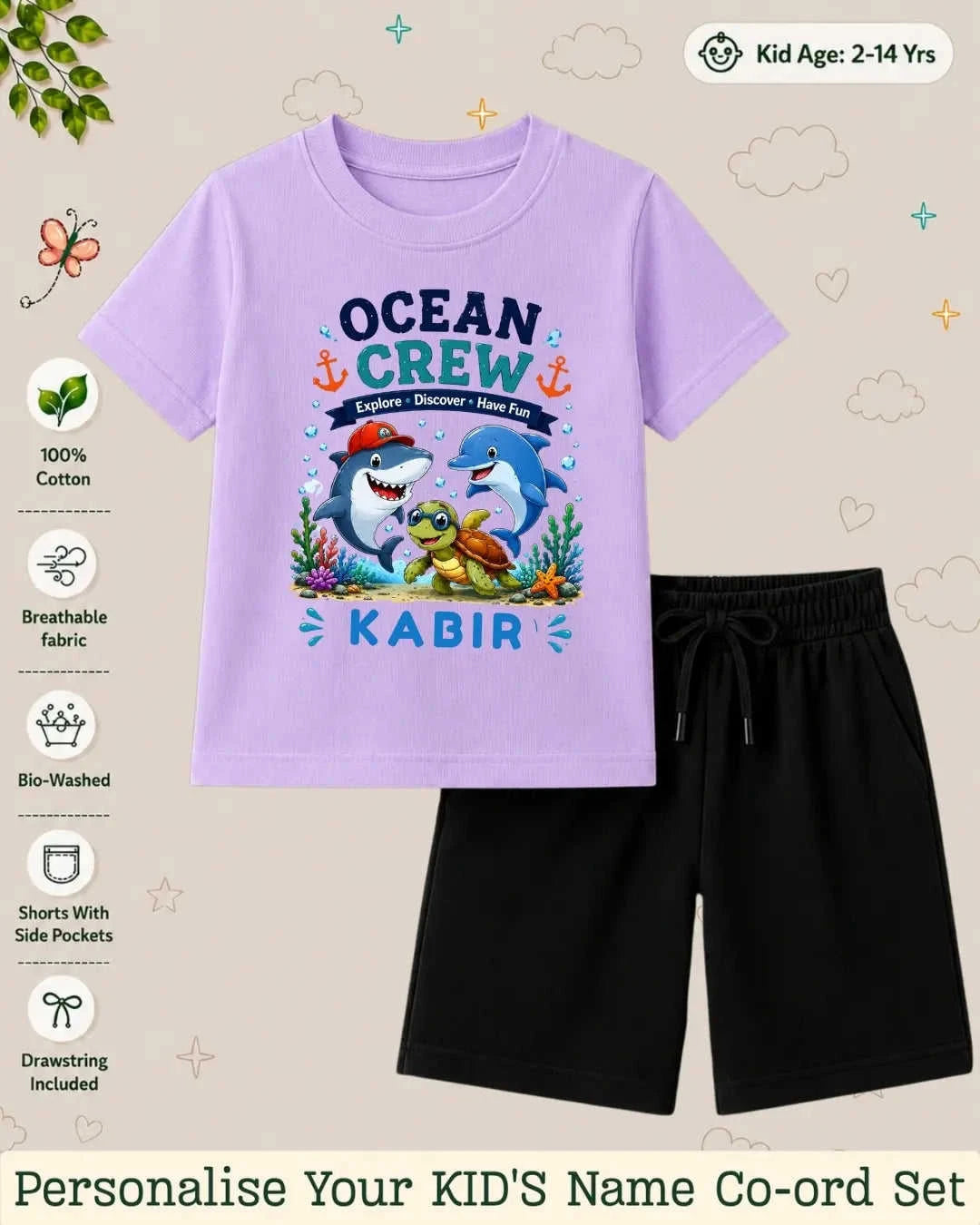 Ocean Theme Custom Kid Co-ord Set Swiftsoul