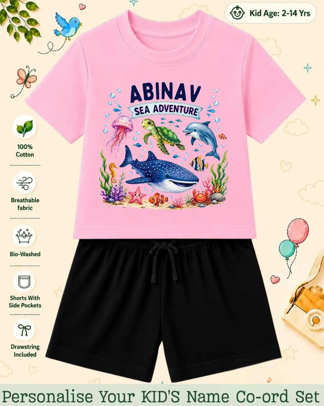Ocean Theme Custom Kid Co-ord Set Swiftsoul