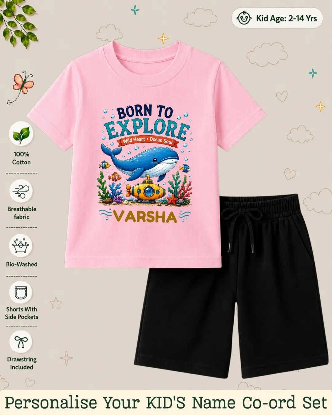 Ocean Theme Custom Kid Co-ord Set Swiftsoul