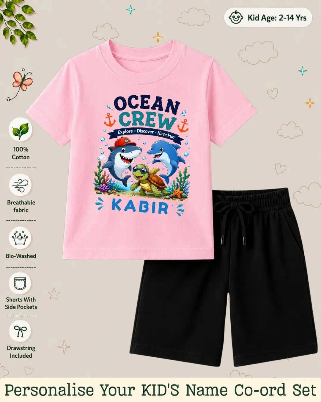 Ocean Theme Custom Kid Co-ord Set Swiftsoul