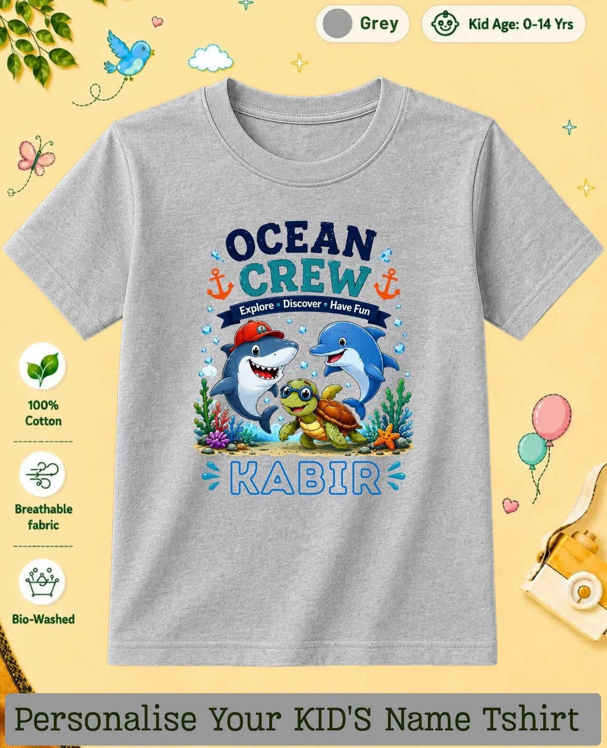Ocean Theme Custom Kid Cotton Tshirt Swiftsoul