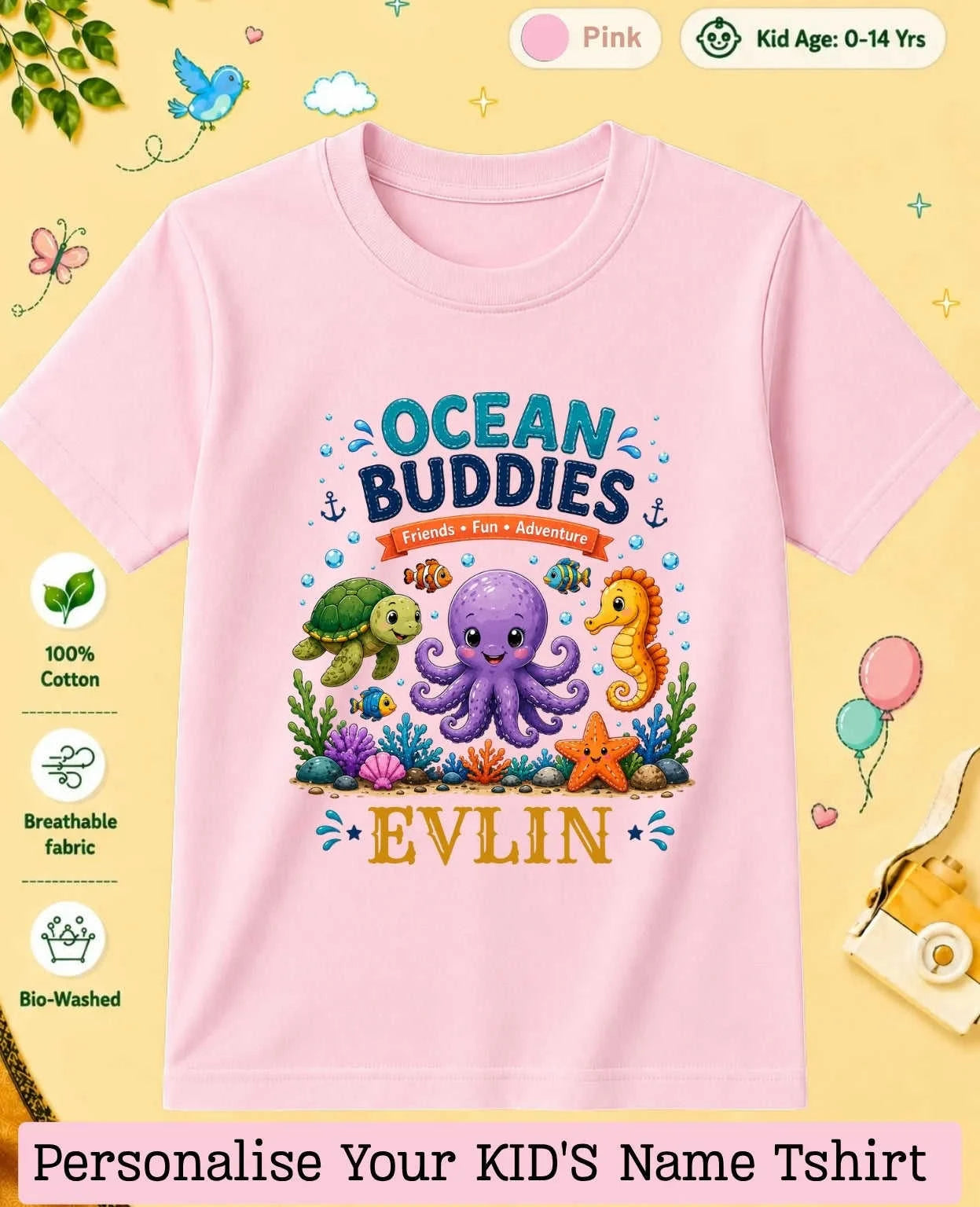 Ocean Theme Custom Kid Cotton Tshirt Swiftsoul