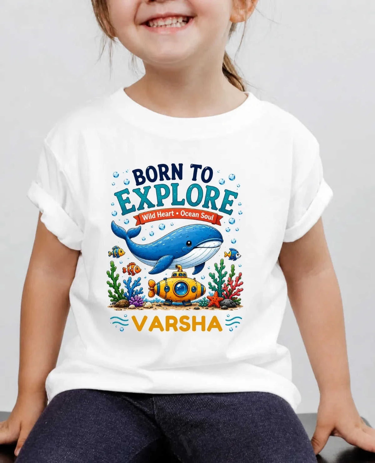 Ocean Theme Custom Kid Cotton Tshirt Swiftsoul