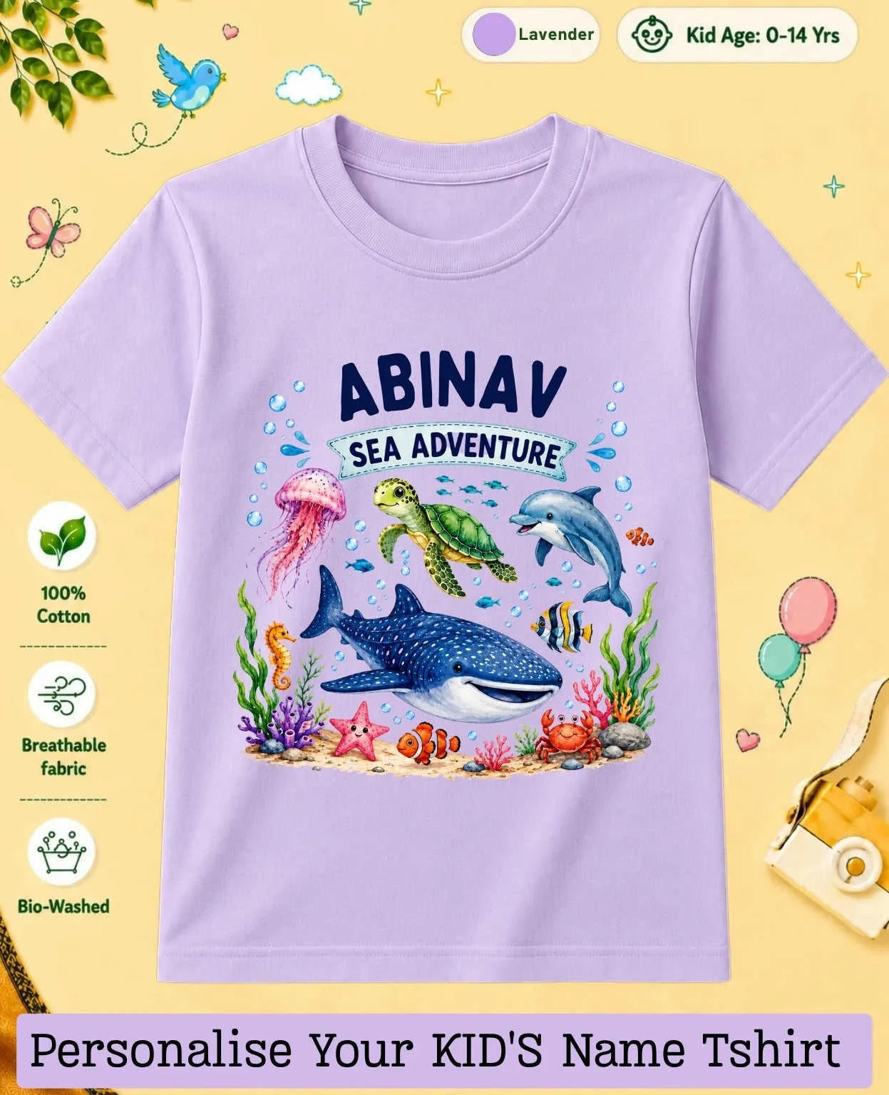 Ocean Theme Custom Kid Cotton Tshirt Swiftsoul