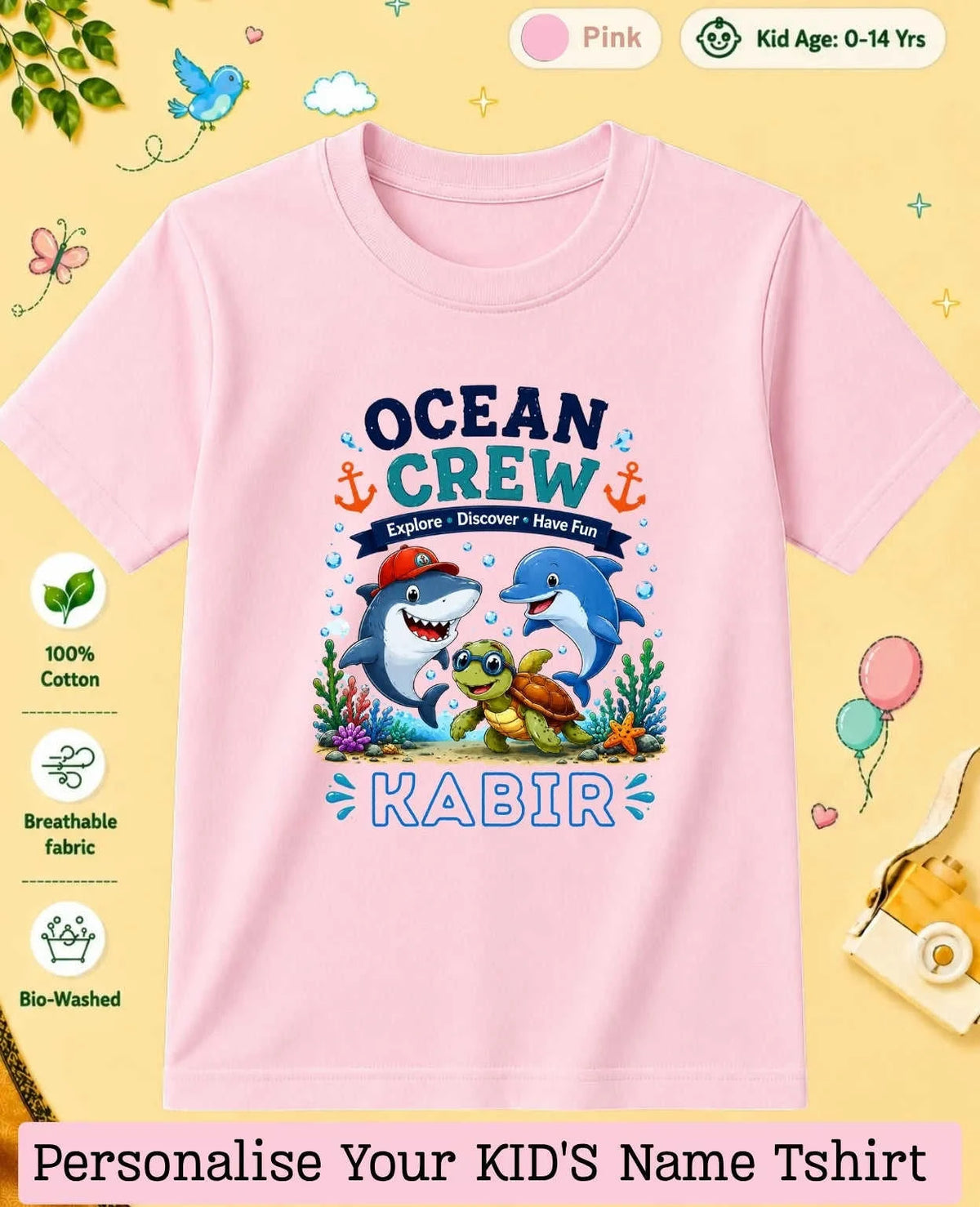 Ocean Theme Custom Kid Cotton Tshirt Swiftsoul