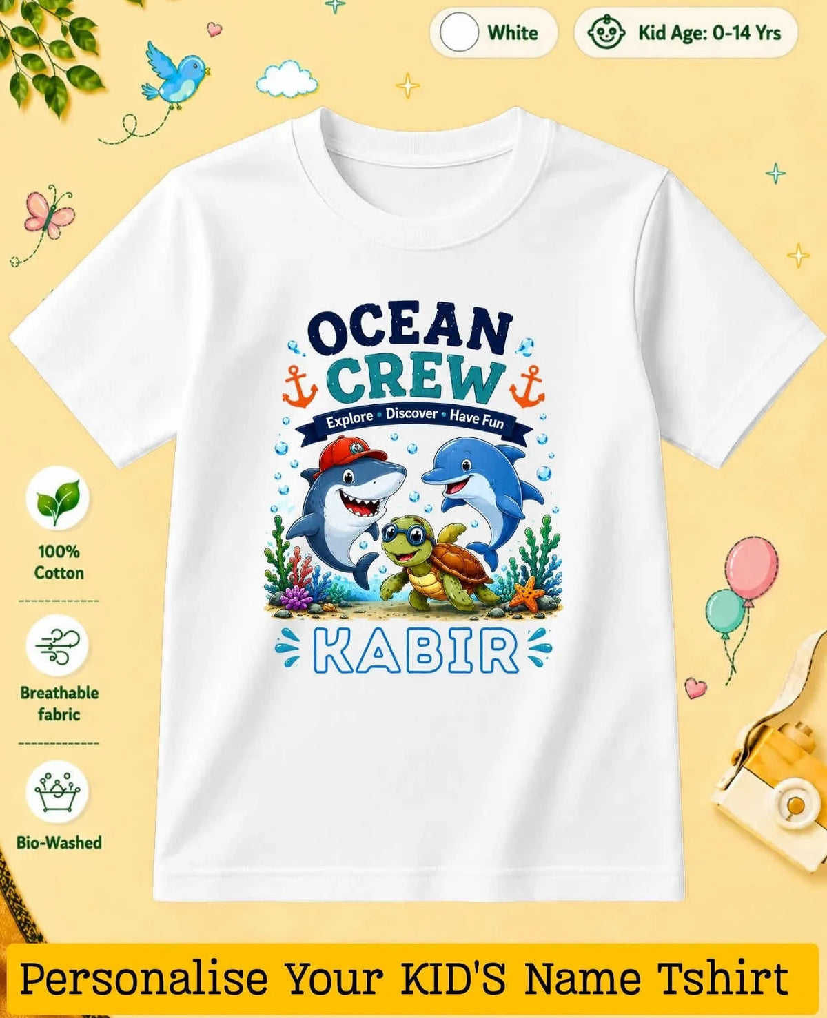 Ocean Theme Custom Kid Cotton Tshirt Swiftsoul
