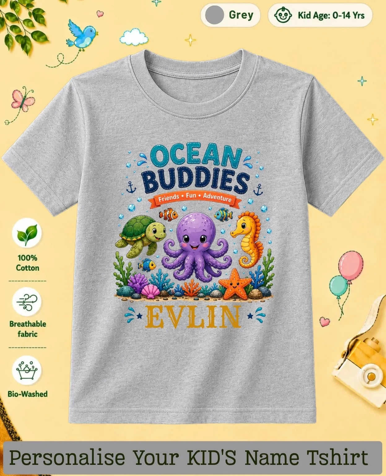 Ocean Theme Custom Kid Cotton Tshirt Swiftsoul