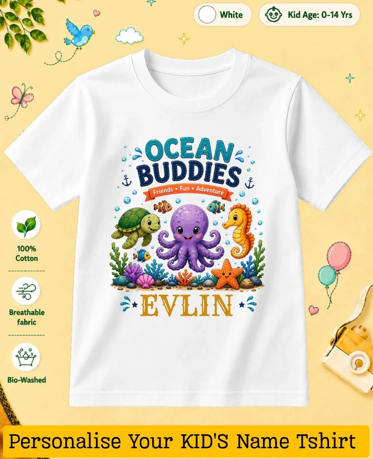 Ocean Theme Custom Kid Cotton Tshirt Swiftsoul