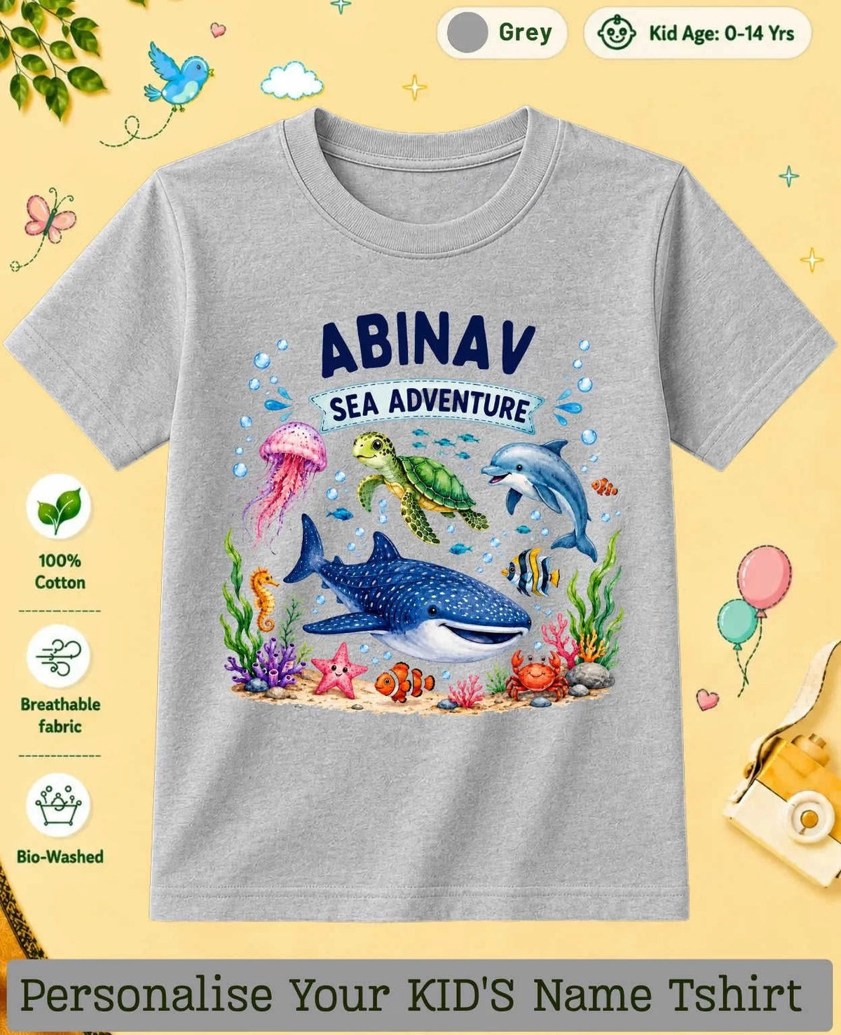 Ocean Theme Custom Kid Cotton Tshirt Swiftsoul