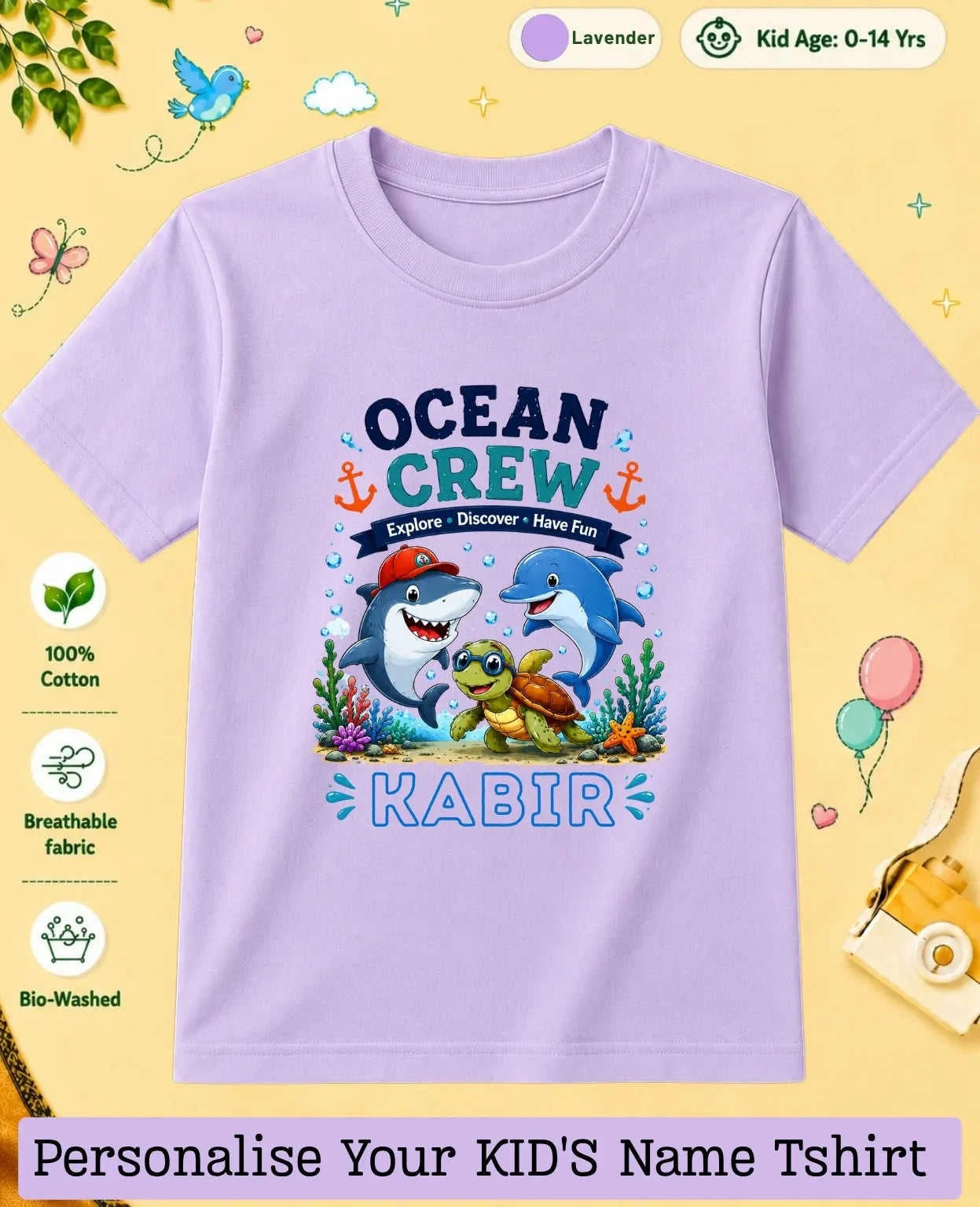 Ocean Theme Custom Kid Cotton Tshirt Swiftsoul