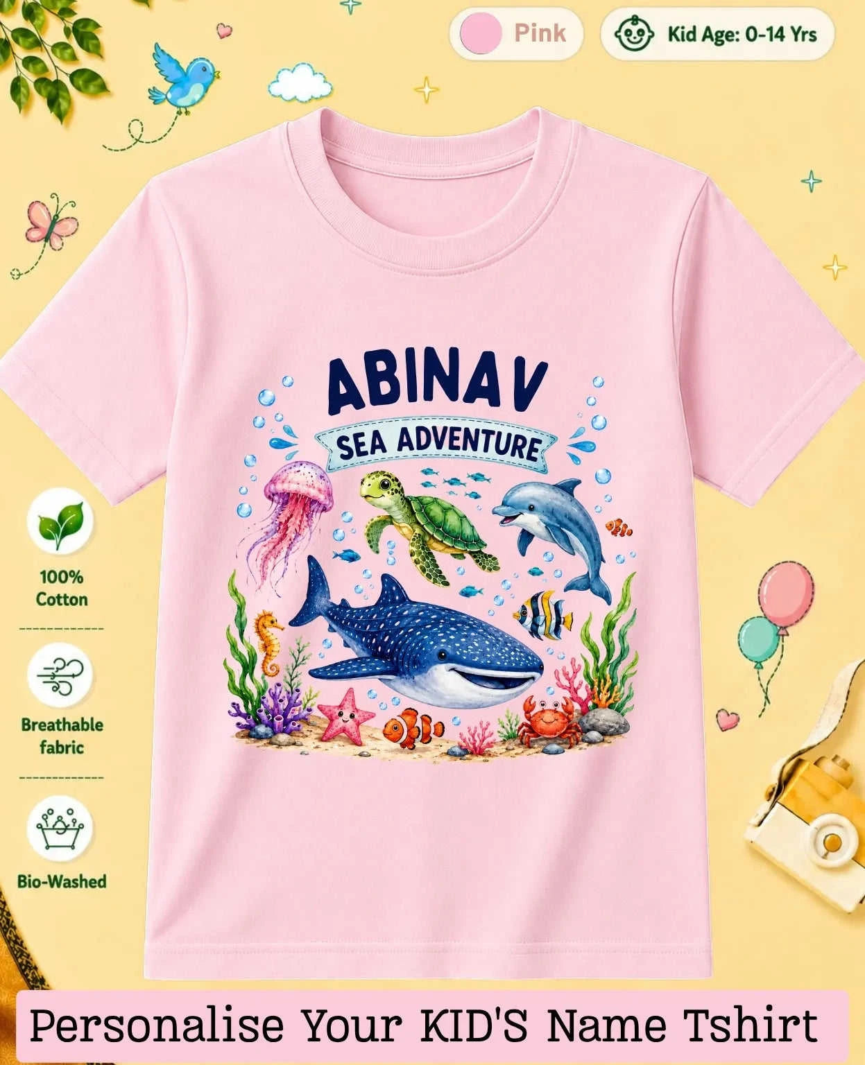 Ocean Theme Custom Kid Cotton Tshirt Swiftsoul
