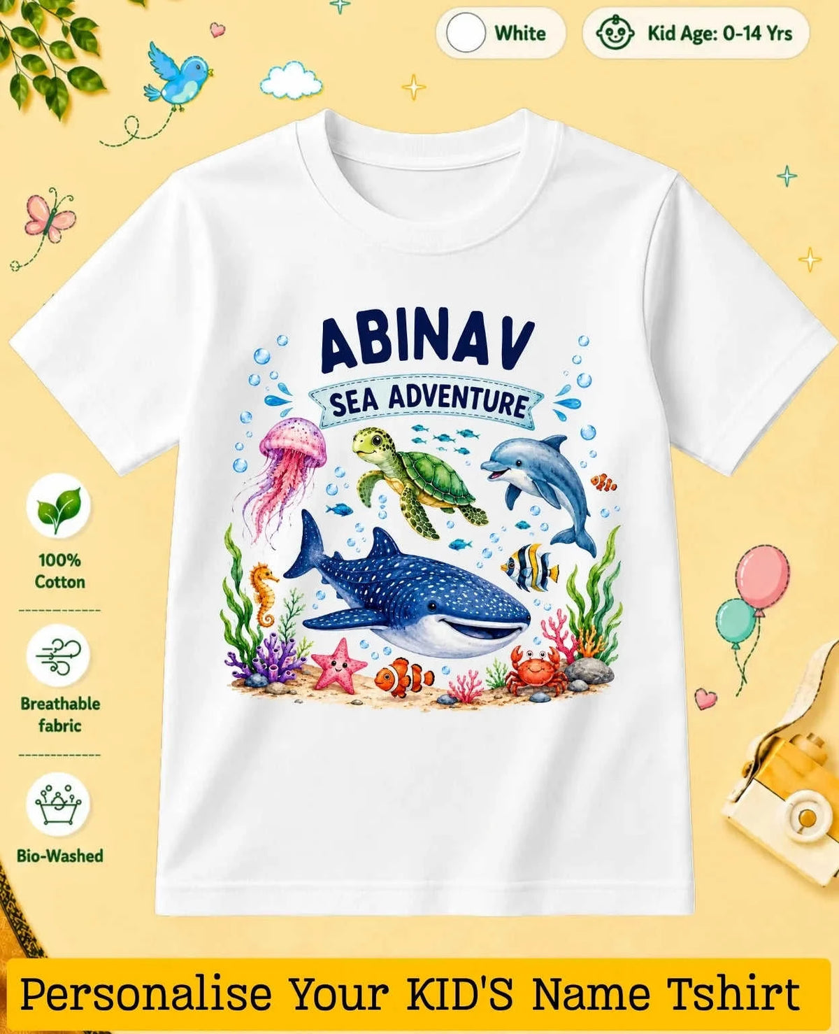 Ocean Theme Custom Kid Cotton Tshirt Swiftsoul