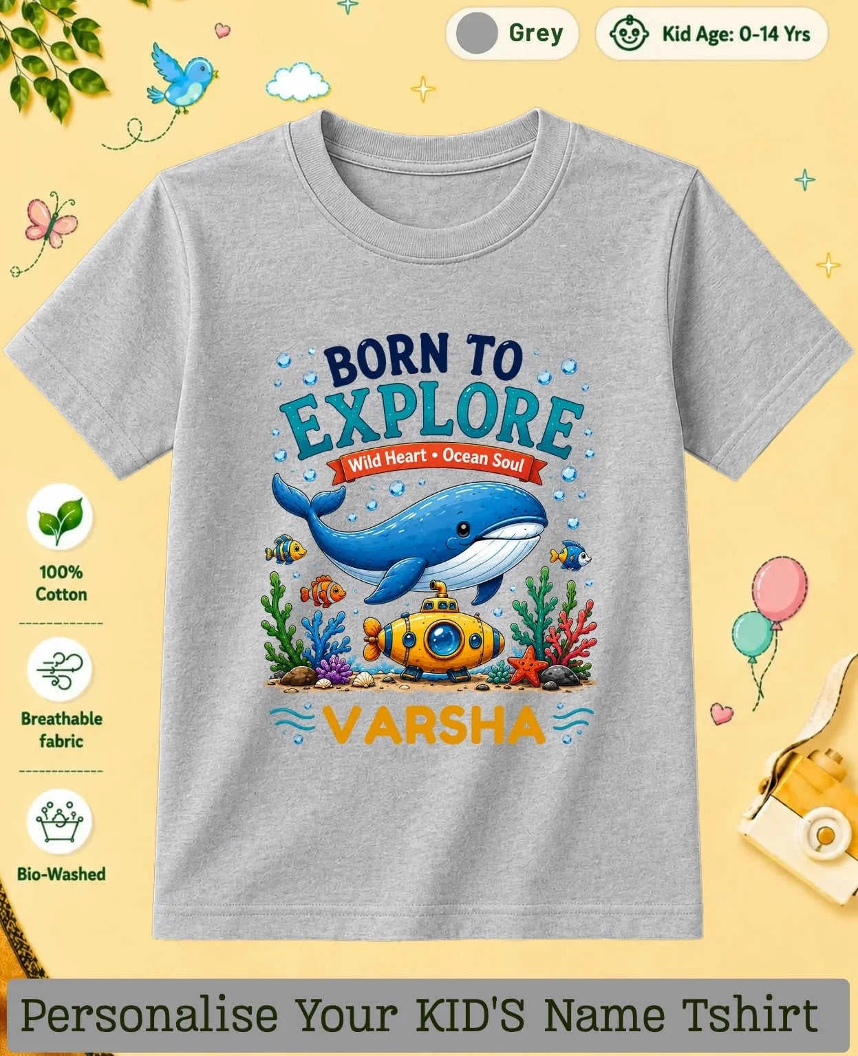 Ocean Theme Custom Kid Cotton Tshirt Swiftsoul