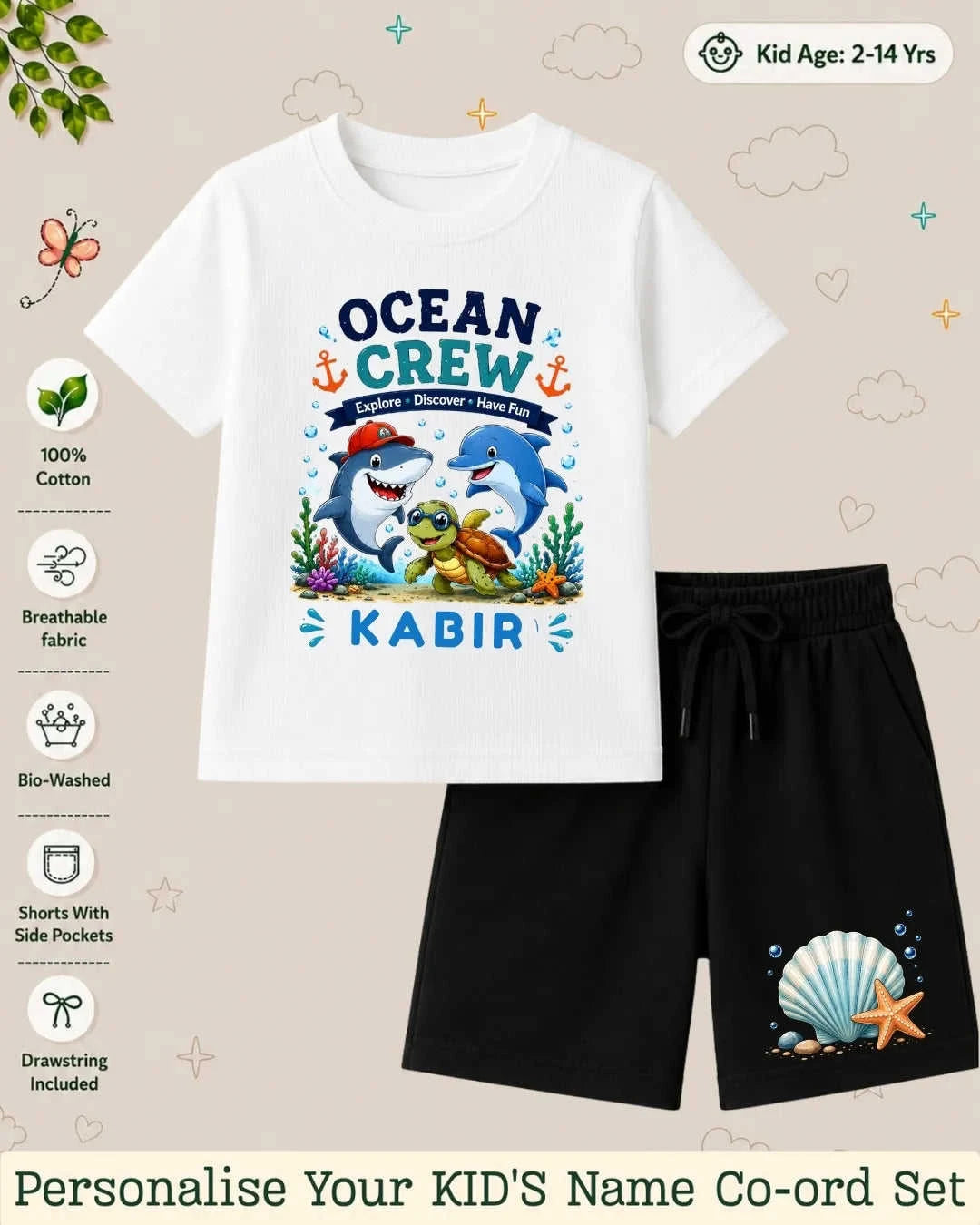 Ocean Theme Custom Kid's Co-ord Set Swiftsoul