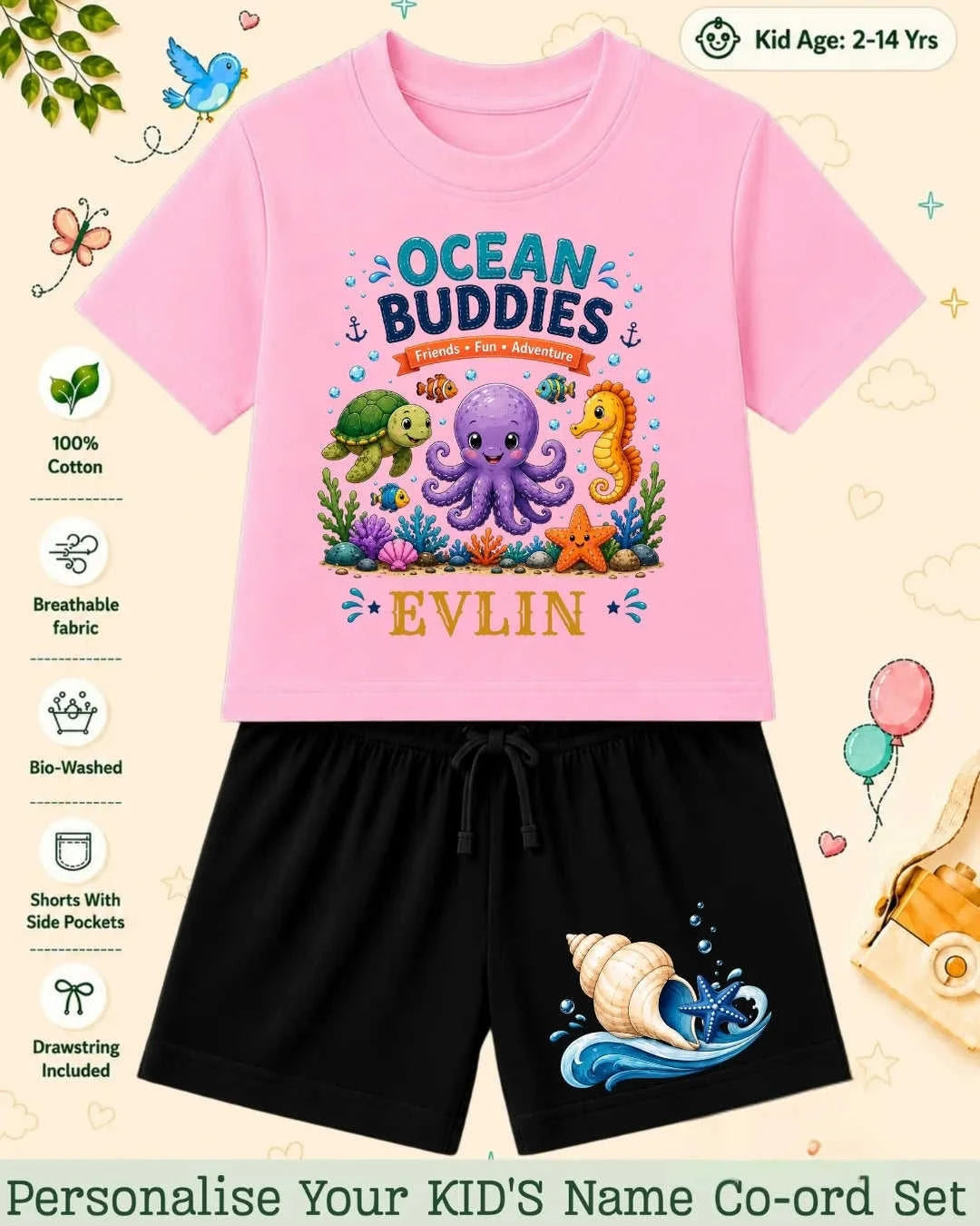 Ocean Theme Custom Kid's Co-ord Set Swiftsoul