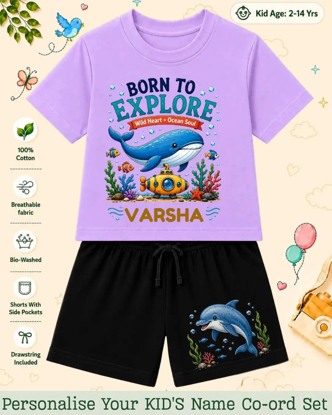 Ocean Theme Custom Kid's Co-ord Set Swiftsoul