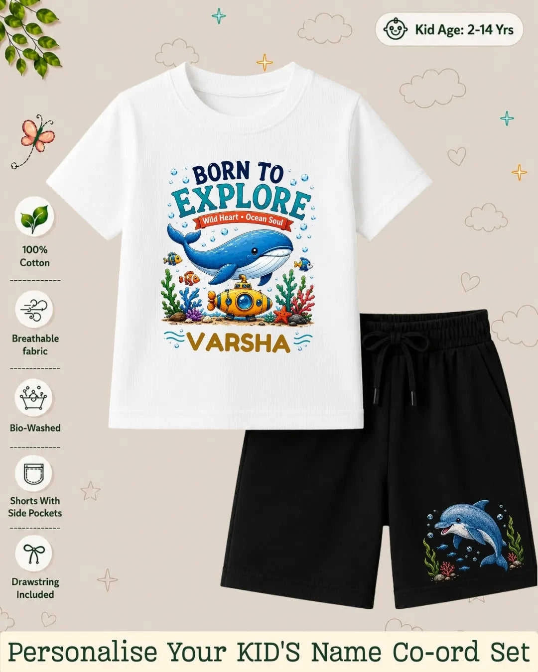 Ocean Theme Custom Kid's Co-ord Set Swiftsoul