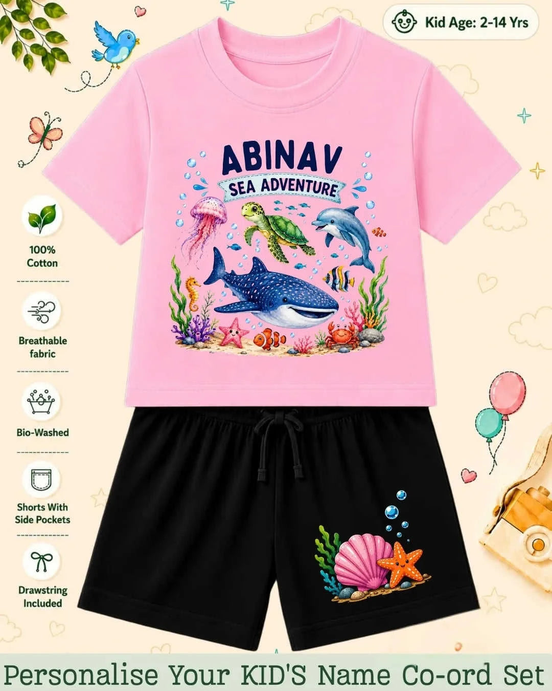 Ocean Theme Custom Kid's Co-ord Set Swiftsoul