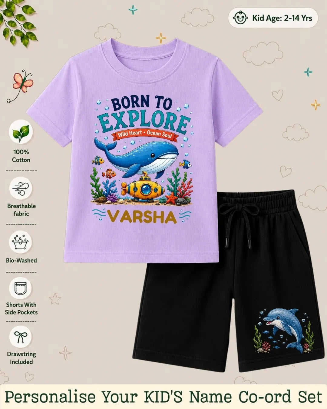 Ocean Theme Custom Kid's Co-ord Set Swiftsoul