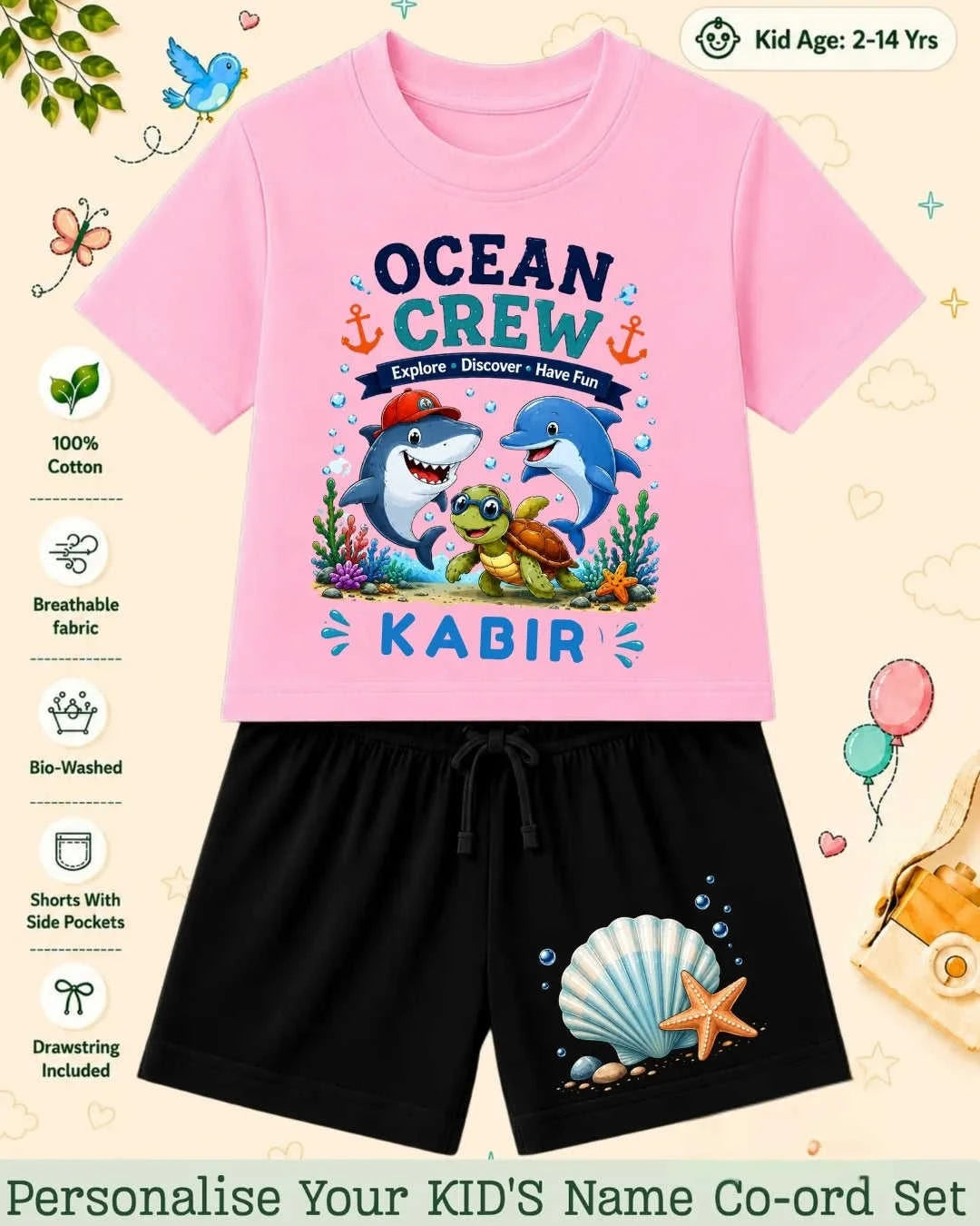 Ocean Theme Custom Kid's Co-ord Set Swiftsoul