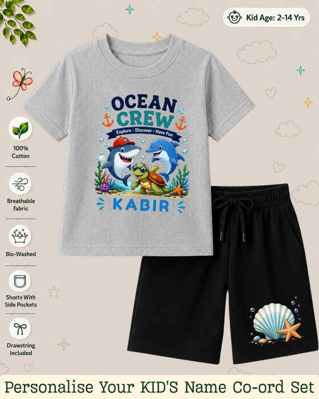Ocean Theme Custom Kid's Co-ord Set Swiftsoul
