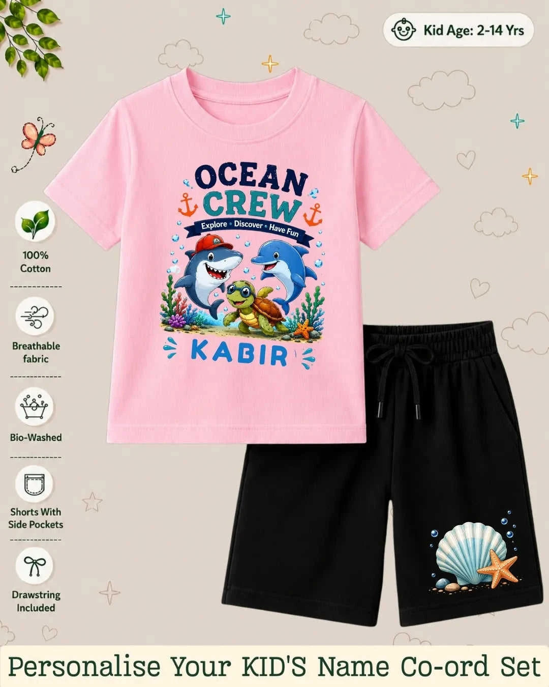 Ocean Theme Custom Kid's Co-ord Set Swiftsoul