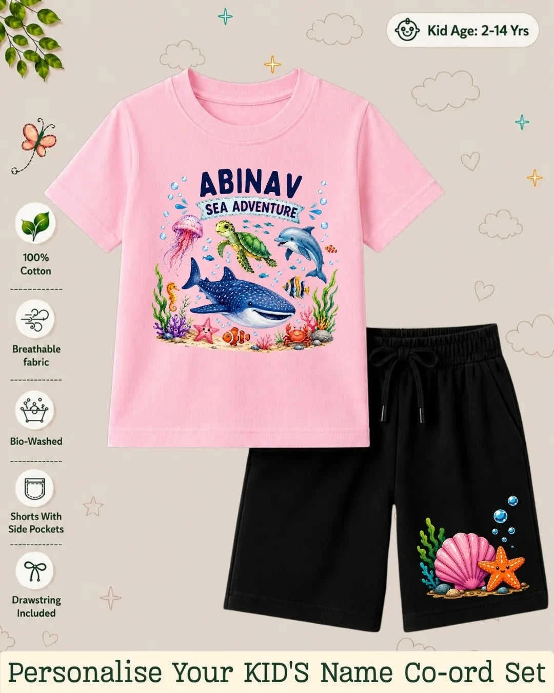 Ocean Theme Custom Kid's Co-ord Set Swiftsoul