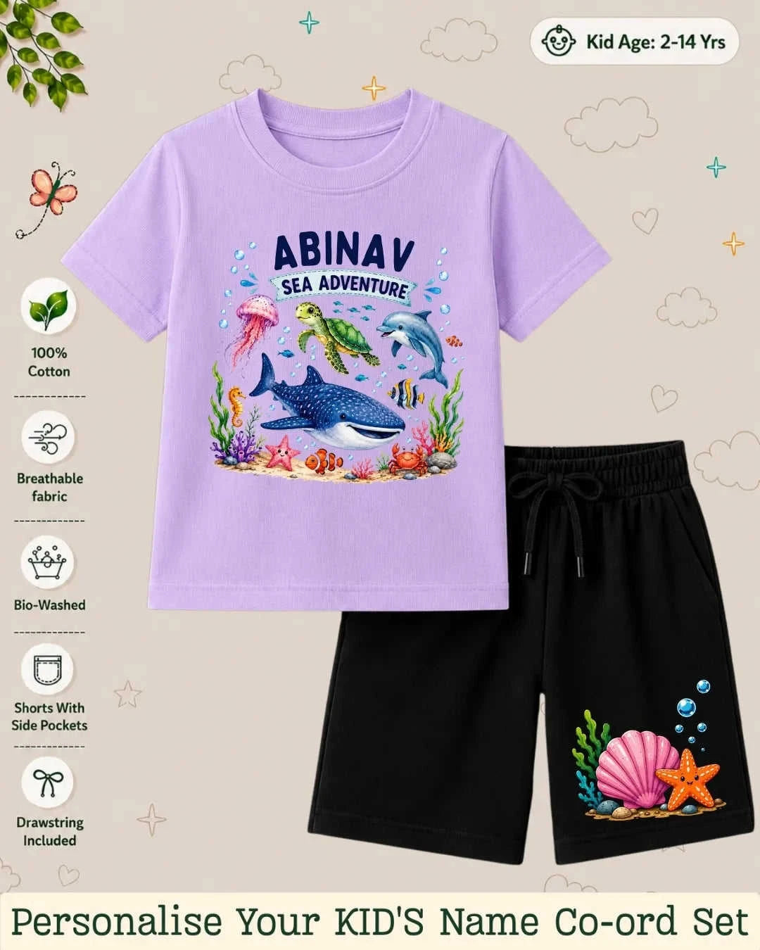 Ocean Theme Custom Kid's Co-ord Set Swiftsoul