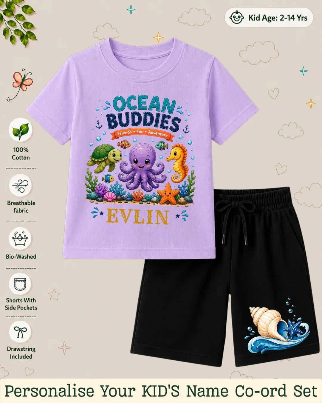 Ocean Theme Custom Kid's Co-ord Set Swiftsoul