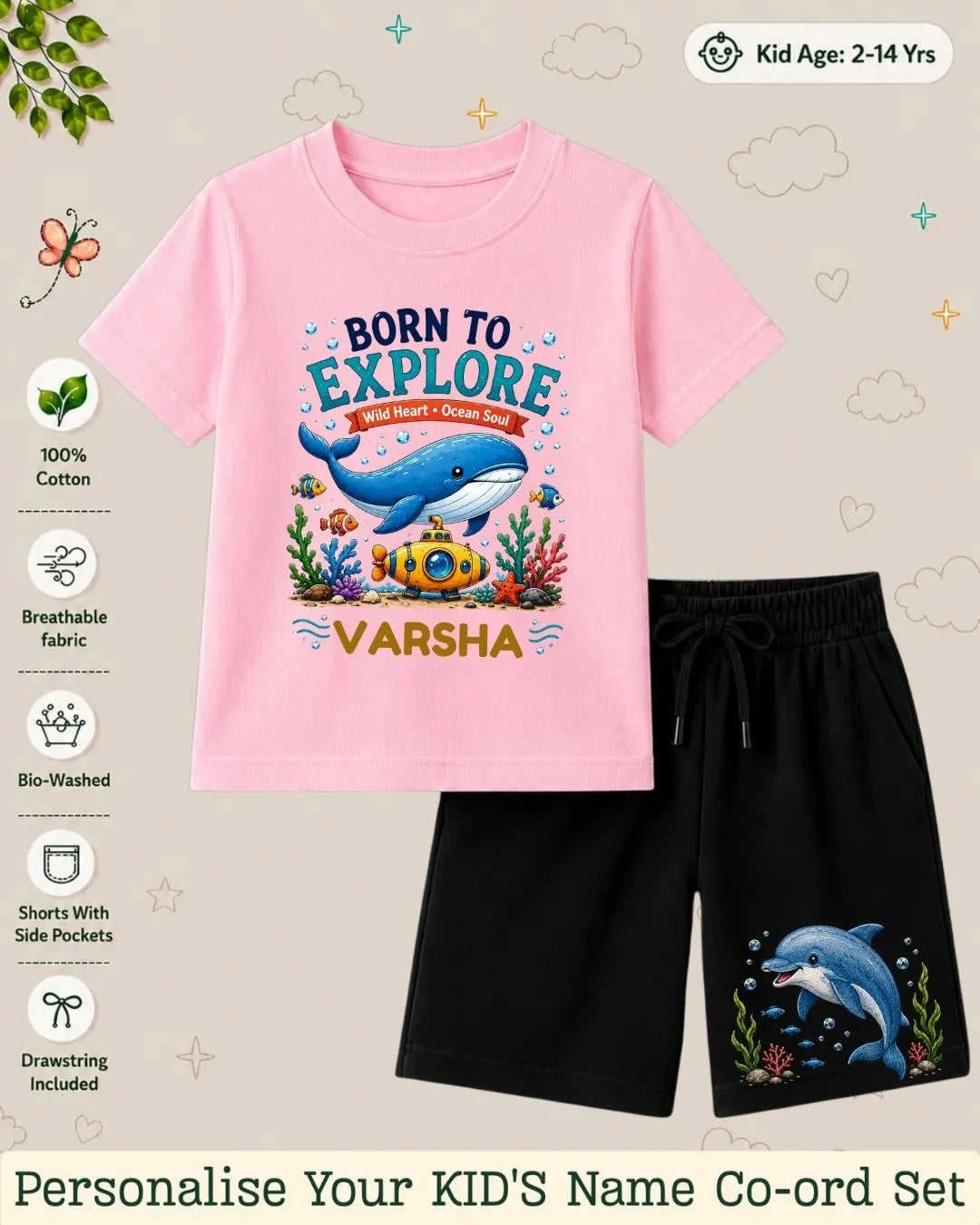 Ocean Theme Custom Kid's Co-ord Set Swiftsoul