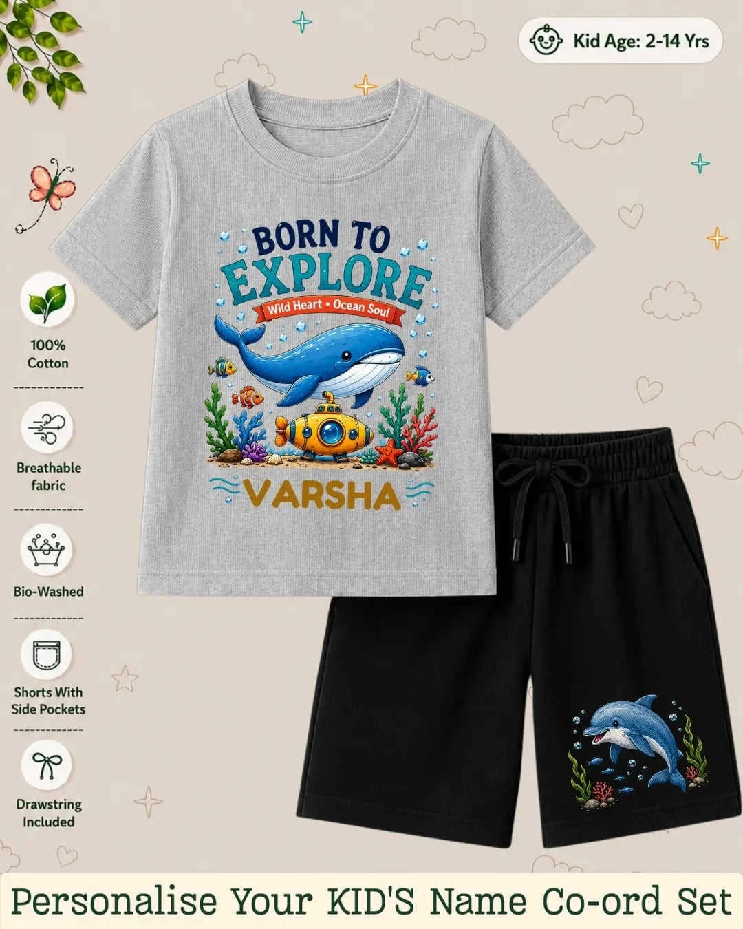 Ocean Theme Custom Kid's Co-ord Set Swiftsoul
